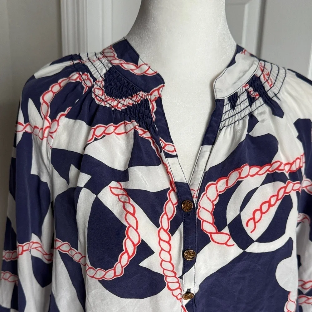 Lilly Pulitzer Navy and White Rope Print Blouse - Picture 3 of 15